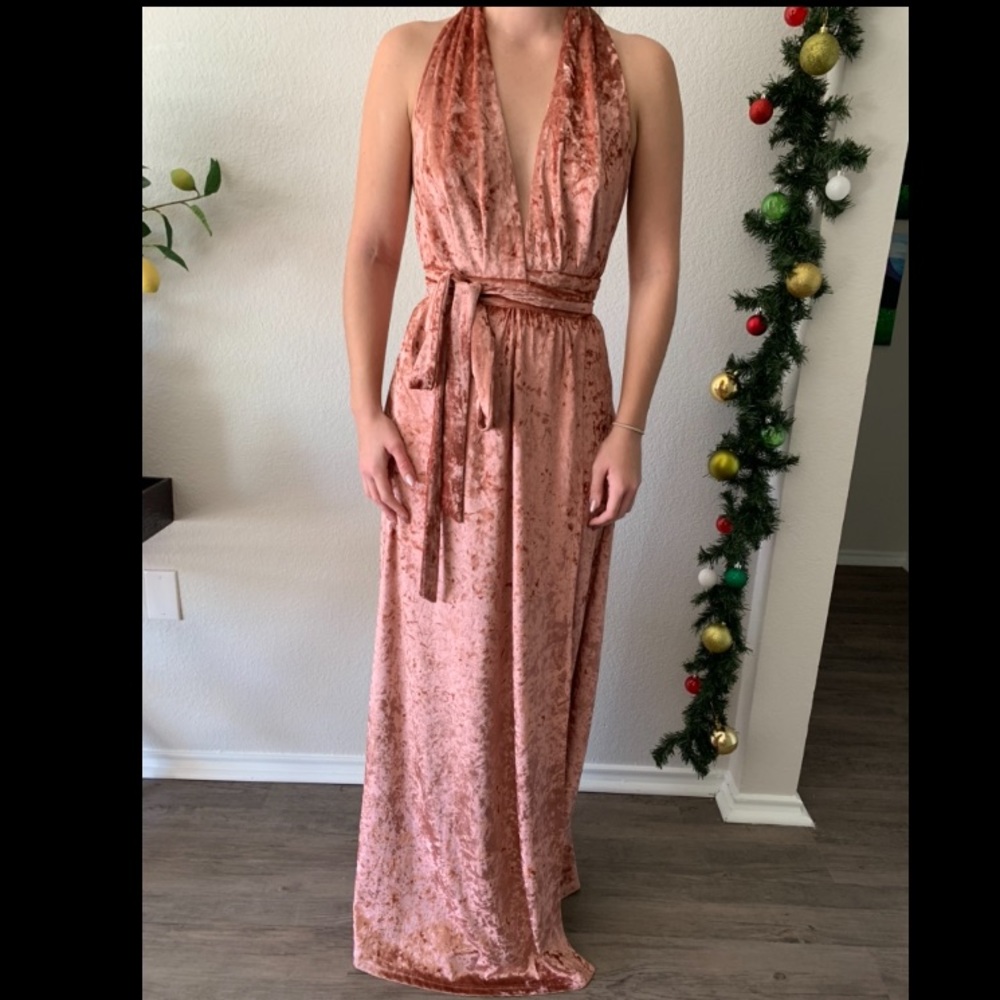 Lulu’s velvet pink/orange maxi dress